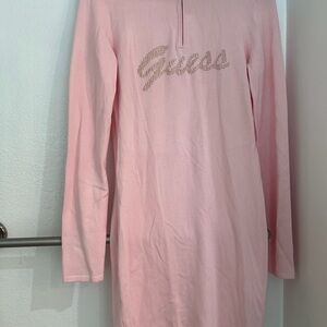 Guess baby Pink Sweater Dress with gold Rhinestone detailing Logo